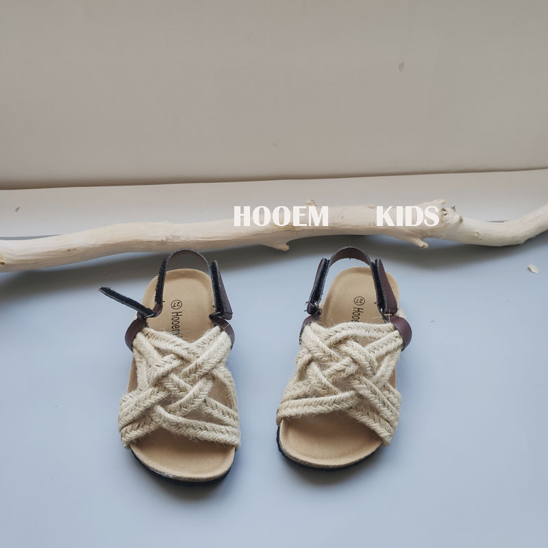 Dječje sandale od pluta – korejski stil, laneni gornji dio, drvena potplata, Velcro traka, protuklizna podloga