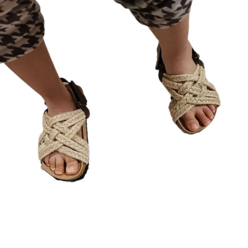 Dječje sandale od pluta – korejski stil, laneni gornji dio, drvena potplata, Velcro traka, protuklizna podloga