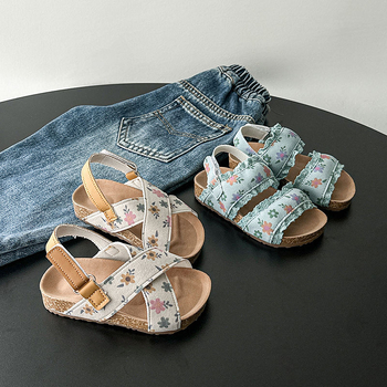 Sandale pentru fetițe, din piele sintetică, stil coreean, design floral de prințesă, antiderapante, pentru copii 1–3 și 4–6 ani