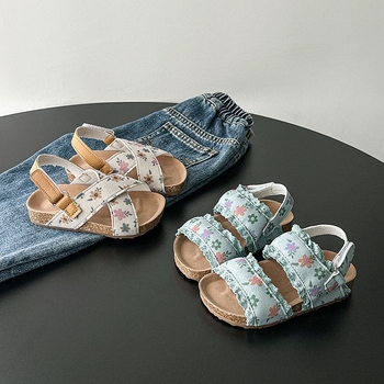 Sandale pentru fetițe, din piele sintetică, stil coreean, design floral de prințesă, antiderapante, pentru copii 1–3 și 4–6 ani