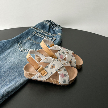 Sandale pentru fetițe, din piele sintetică, stil coreean, design floral de prințesă, antiderapante, pentru copii 1–3 și 4–6 ani