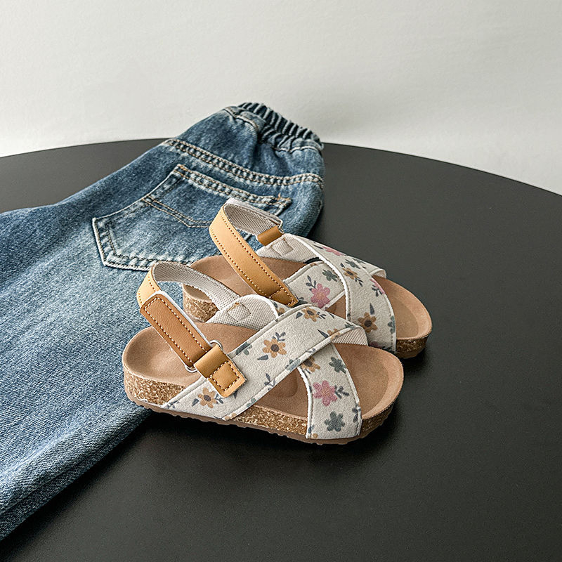 Sandale pentru fetițe, din piele sintetică, stil coreean, design floral de prințesă, antiderapante, pentru copii 1–3 și 4–6 ani