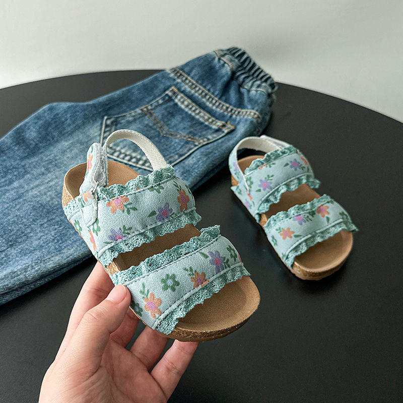 Sandale pentru fetițe, din piele sintetică, stil coreean, design floral de prințesă, antiderapante, pentru copii 1–3 și 4–6 ani