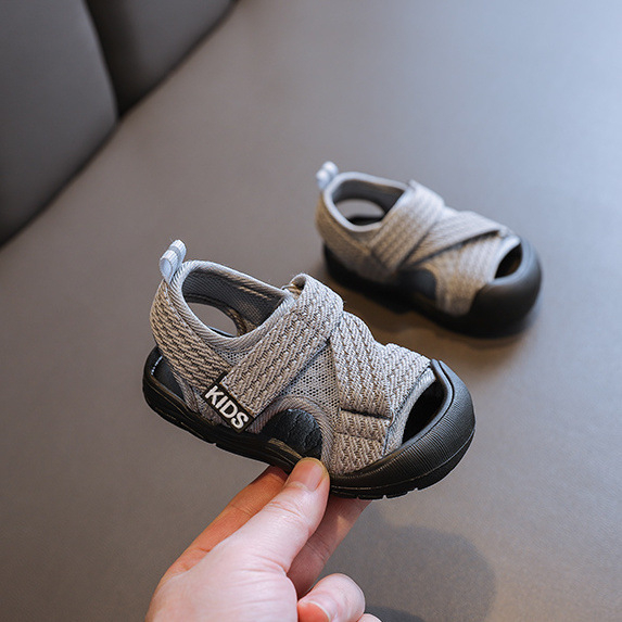 Unisex dječje sandale s platnenim gornjim dijelom, PU potplat, Velcro zatvarač, jednobojni model, ljeto 2023