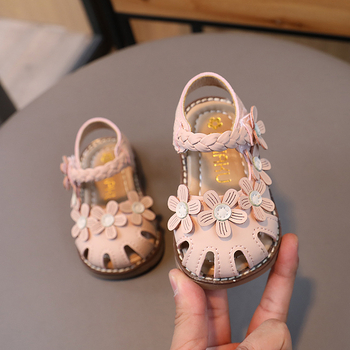 Sandale de prințese pentru fete, vară, din piele artificială, talpă din cauciuc, închidere Velcro, pentru 1–3 ani