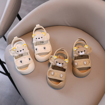 Sandale de vară pentru copii 1–3 ani, partea superioară din piele sintetică respirabilă, închidere Velcro, talpă moale antiderapant, model cu desene animate