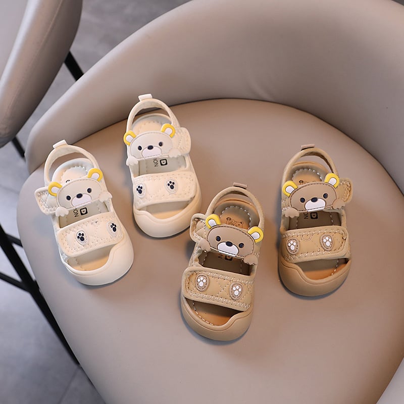 Sandale de vară pentru copii 1–3 ani, partea superioară din piele sintetică respirabilă, închidere Velcro, talpă moale antiderapant, model cu desene animate