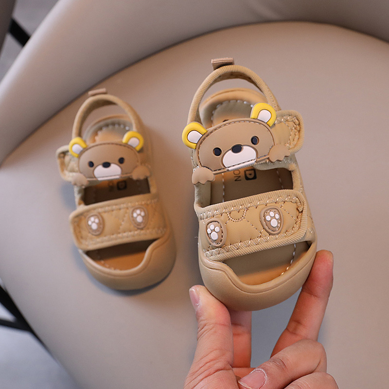 Sandale de vară pentru copii 1–3 ani, partea superioară din piele sintetică respirabilă, închidere Velcro, talpă moale antiderapant, model cu desene animate