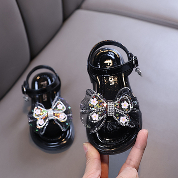 Sandale prințese pentru fete, partea superioară din piele artificială, închidere Velcro, talpă din tendoane de vițel, pentru vârste 1–12 ani