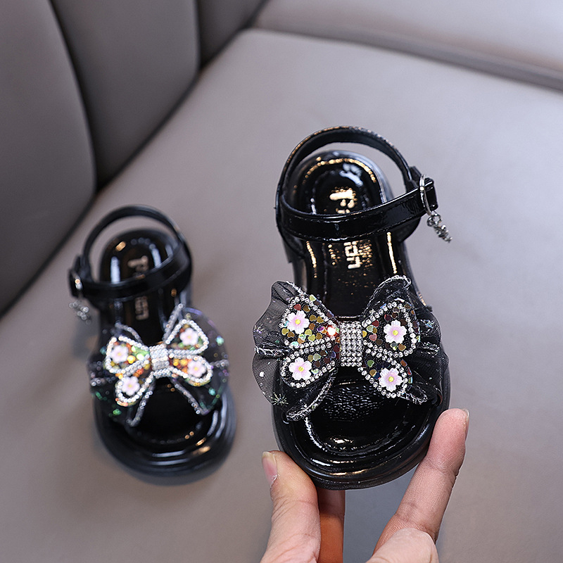 Sandale prințese pentru fete, partea superioară din piele artificială, închidere Velcro, talpă din tendoane de vițel, pentru vârste 1–12 ani