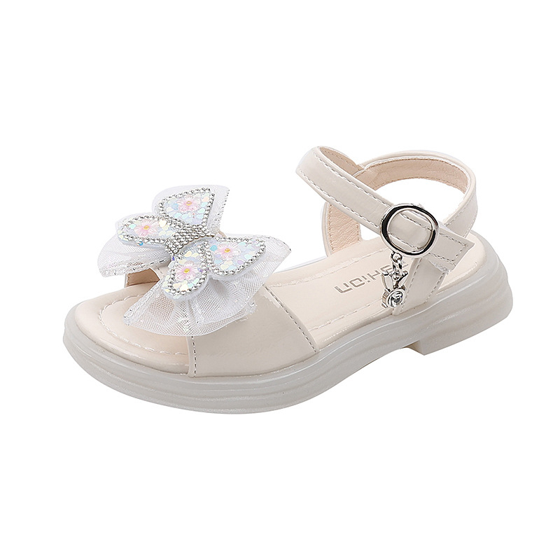 Sandale prințese pentru fete, partea superioară din piele artificială, închidere Velcro, talpă din tendoane de vițel, pentru vârste 1–12 ani