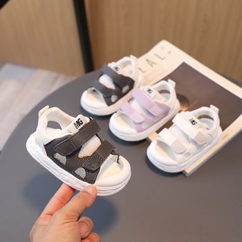 Meng Mei Pantofi de plajă pentru copii, cu degetul închis, din piele Ultrafilm, talpă din cauciuc, închidere Velcro, pentru 1–6 ani