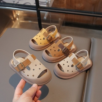 Ljetne sandale za bebe i djecu 0–3 godine, zatvoren prst, zaštita od udaraca, protuklizna mekana potplata, Velcro zatvarač, unisex
