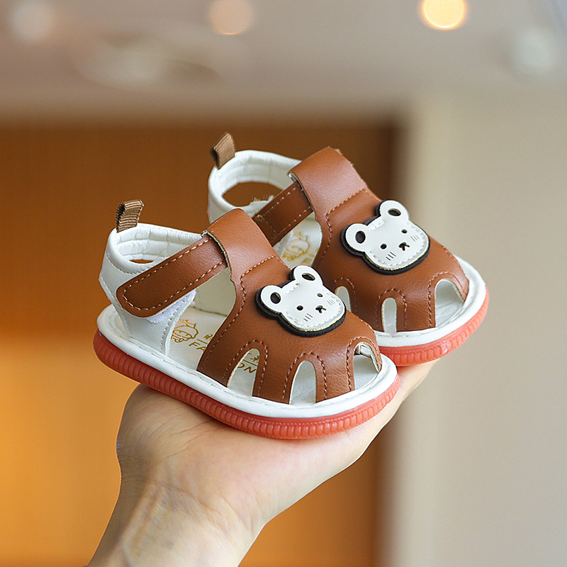 Sandale pentru copii mici, partea superioară din piele sintetică, închidere Velcro, talpă anti-derapantă, design cu imprimeu Cartoon, pentru 12-36 luni și 24-48 luni