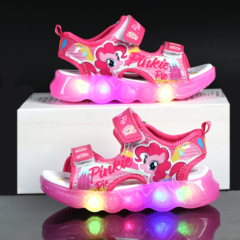 Sandale de plajă pentru fete cu prințesa din desene animate, închidere Velcro, partea superioară din piele sintetică, talpă TPR, lumini