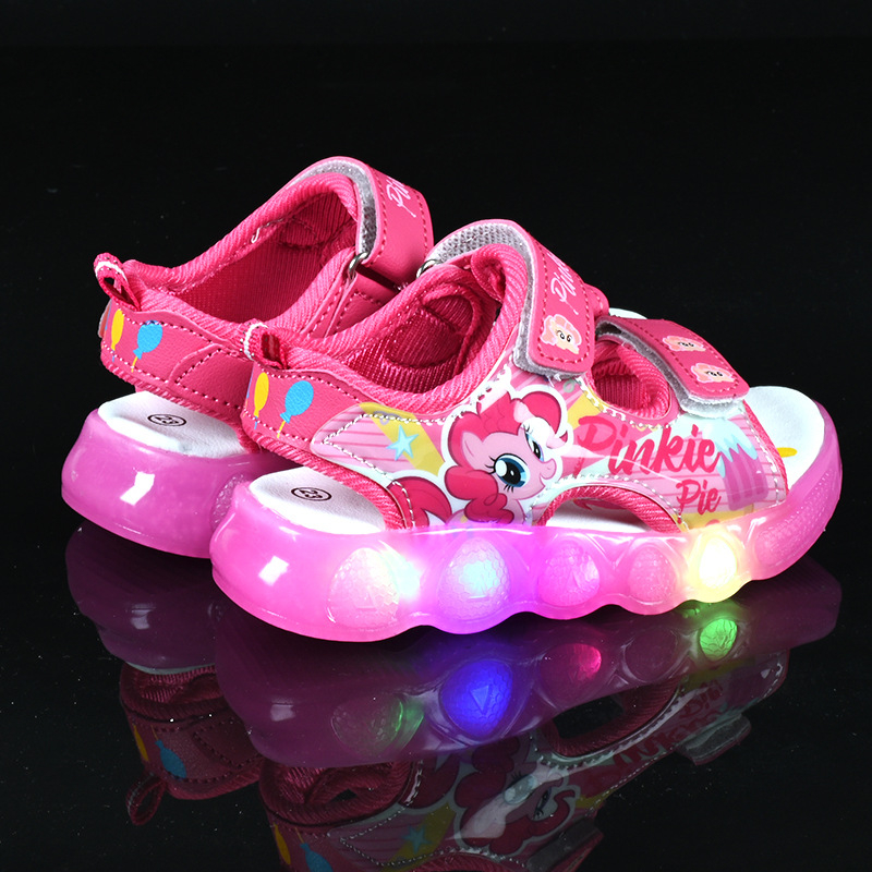 Sandale de plajă pentru fete cu prințesa din desene animate, închidere Velcro, partea superioară din piele sintetică, talpă TPR, lumini