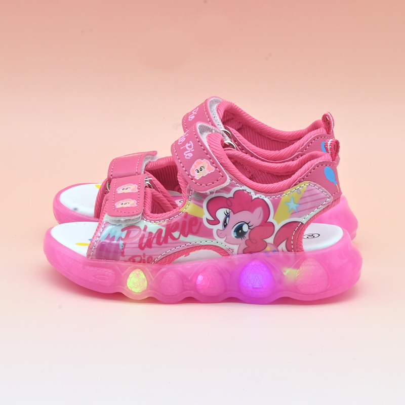 Sandale de plajă pentru fete cu prințesa din desene animate, închidere Velcro, partea superioară din piele sintetică, talpă TPR, lumini