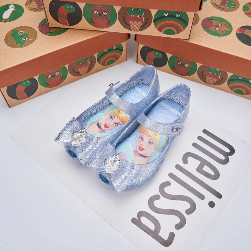 Princeze jelly sandale za djevojčice s mašnicom i dizajnom riblje usta, Velcro zatvaranje, PVC gornji dio i đon, uzrast 4-6 godina