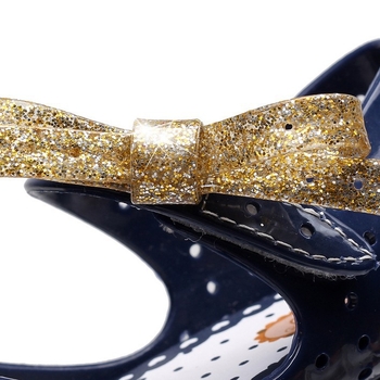 Sandale jelly pentru copii, cu fundă strălucitoare, design gură de pește, închidere Velcro, model în carouri