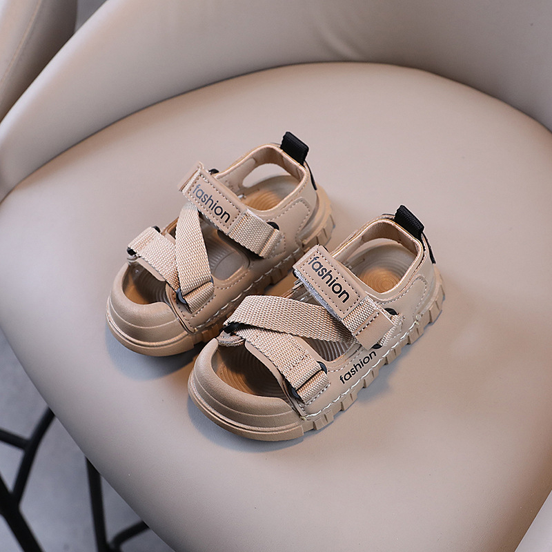 Sandale sport pentru copii 1–6 ani, vârf închis, talpă moale, închidere Velcro, model în dung