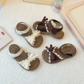 Sandale prințese pentru fete, stil coreean, partea superioară din piele artificială, închidere Velcro, vârsta 4–6 ani