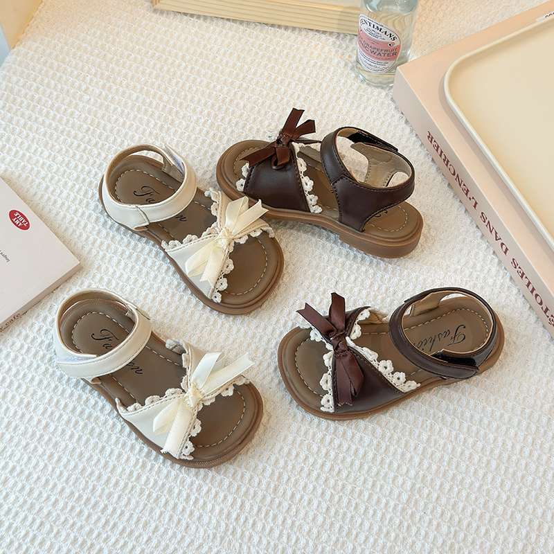 Sandale prințese pentru fete, stil coreean, partea superioară din piele artificială, închidere Velcro, vârsta 4–6 ani