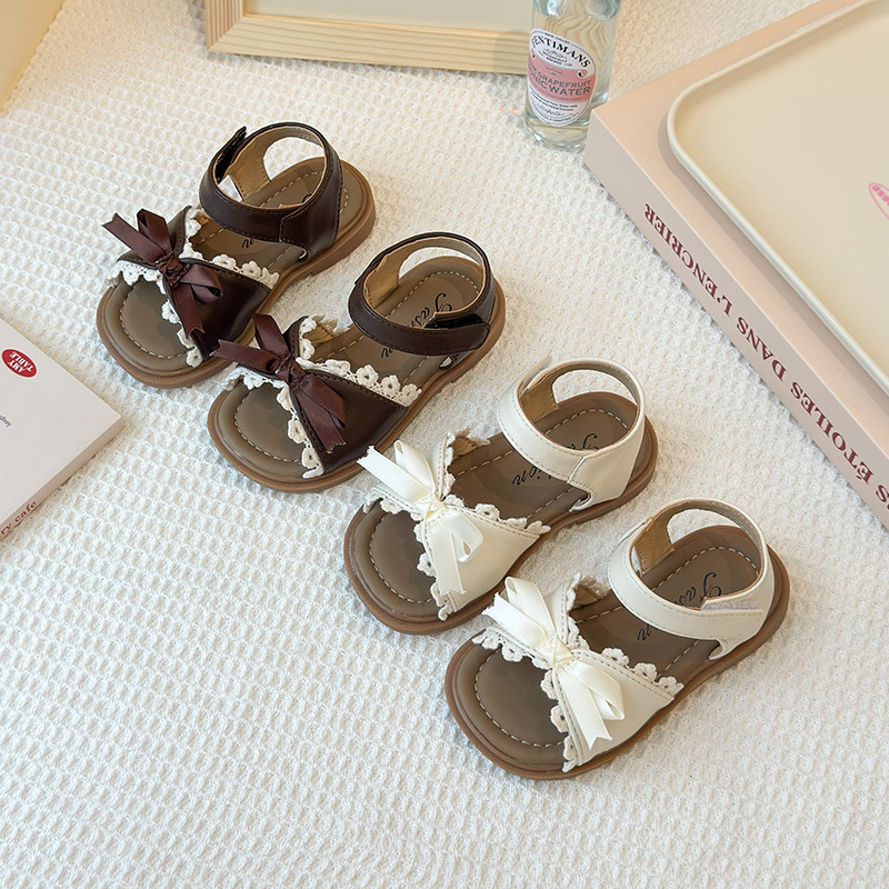 Sandale prințese pentru fete, stil coreean, partea superioară din piele artificială, închidere Velcro, vârsta 4–6 ani