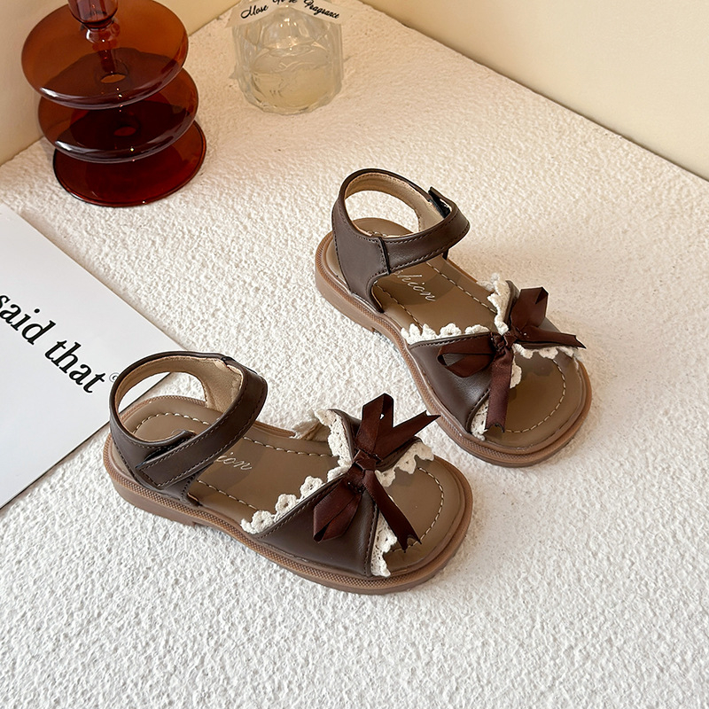 Sandale prințese pentru fete, stil coreean, partea superioară din piele artificială, închidere Velcro, vârsta 4–6 ani