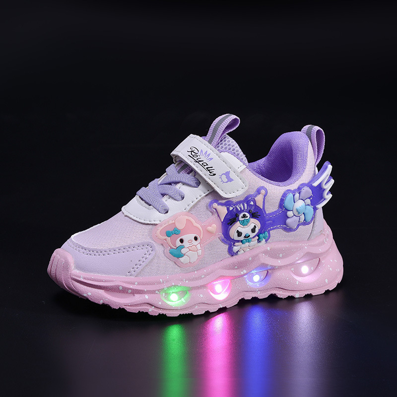 Kuromi crtane svjetleće tenisice za djevojčice, s Velcro zatvaranjem, princes stil, casual obuća