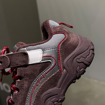 Pantofi de drumeție pentru copii, unisex, închidere Velcro, partea superioară din piele de porc și microfibră, talpă din cauciuc, izolație groasă, antiderapare, pentru iarnă 2025