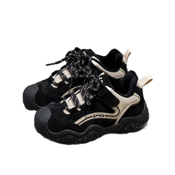 Pantofi de drumeție pentru copii, unisex, închidere Velcro, partea superioară din piele de porc și microfibră, talpă din cauciuc, izolație groasă, antiderapare, pentru iarnă 2025