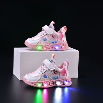 Gyerekek futócipő lányoknak, légáteresztő műbőr felsőrész, gumírozott talp, Velcro-zárás, cartoon minta, tavasz–ősz szezonra