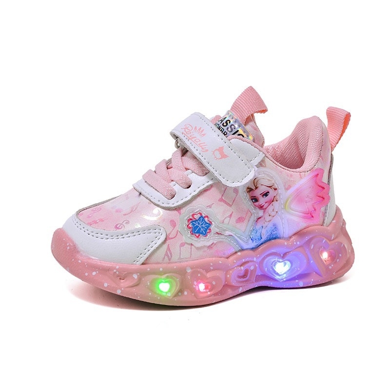 Gyerekek futócipő lányoknak, légáteresztő műbőr felsőrész, gumírozott talp, Velcro-zárás, cartoon minta, tavasz–ősz szezonra