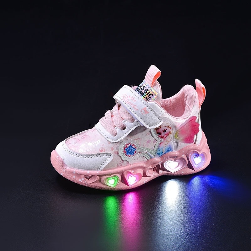 Gyerekek futócipő lányoknak, légáteresztő műbőr felsőrész, gumírozott talp, Velcro-zárás, cartoon minta, tavasz–ősz szezonra