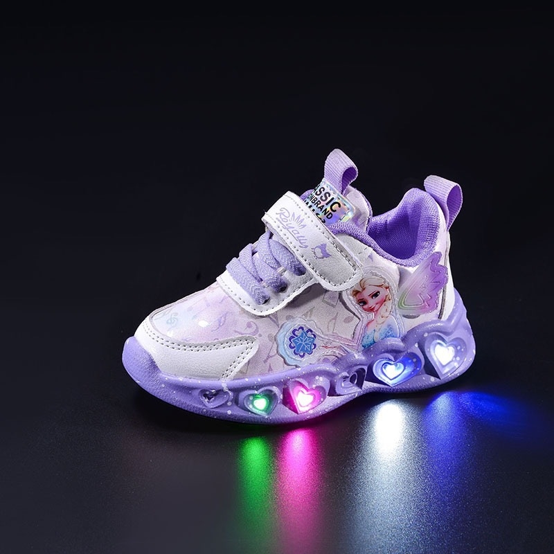 Gyerekek futócipő lányoknak, légáteresztő műbőr felsőrész, gumírozott talp, Velcro-zárás, cartoon minta, tavasz–ősz szezonra