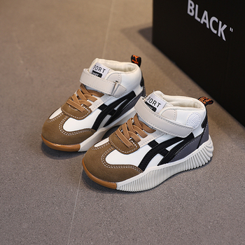 Pantofi sport pentru copii, mid-top, unisex, din piele sintetică, model în dungi, talpă din cauciuc antiderapantă, rezistenți la uzură, închidere cu Velcro.