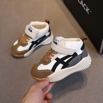 Pantofi sport pentru copii, mid-top, unisex, din piele sintetică, model în dungi, talpă din cauciuc antiderapantă, rezistenți la uzură, închidere cu Velcro.