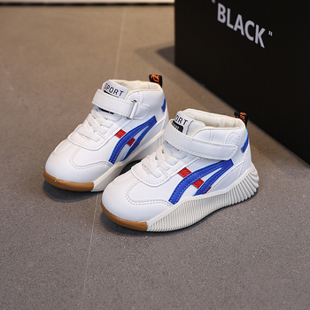 Pantofi sport pentru copii, mid-top, unisex, din piele sintetică, model în dungi, talpă din cauciuc antiderapantă, rezistenți la uzură, închidere cu Velcro.