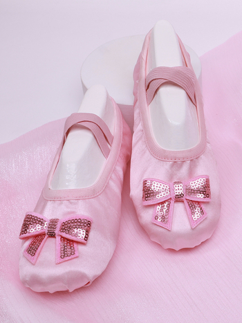 Pantofi balet pentru copii, talpă moale, partea superioară satinată, respirabili și ușori; Material superior: piele sintetică și bumbac, Model 8001