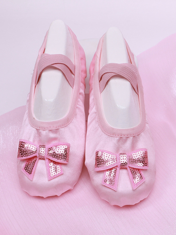 Pantofi balet pentru copii, talpă moale, partea superioară satinată, respirabili și ușori; Material superior: piele sintetică și bumbac, Model 8001