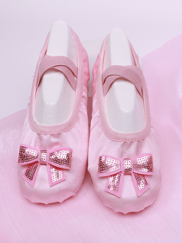 Pantofi balet pentru copii, talpă moale, partea superioară satinată, respirabili și ușori; Material superior: piele sintetică și bumbac, Model 8001