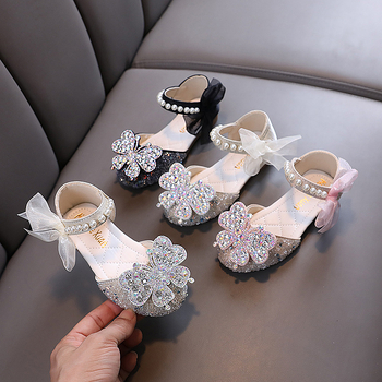 Pantofi de dans pentru copii din piele, cu decor diamant – Velcro, vârf PU, talpă din tendoane de vită, respirabili și antiderapante