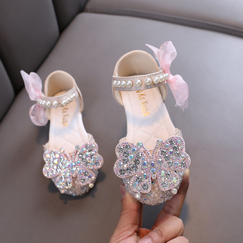 Pantofi de dans pentru copii din piele, cu decor diamant – Velcro, vârf PU, talpă din tendoane de vită, respirabili și antiderapante