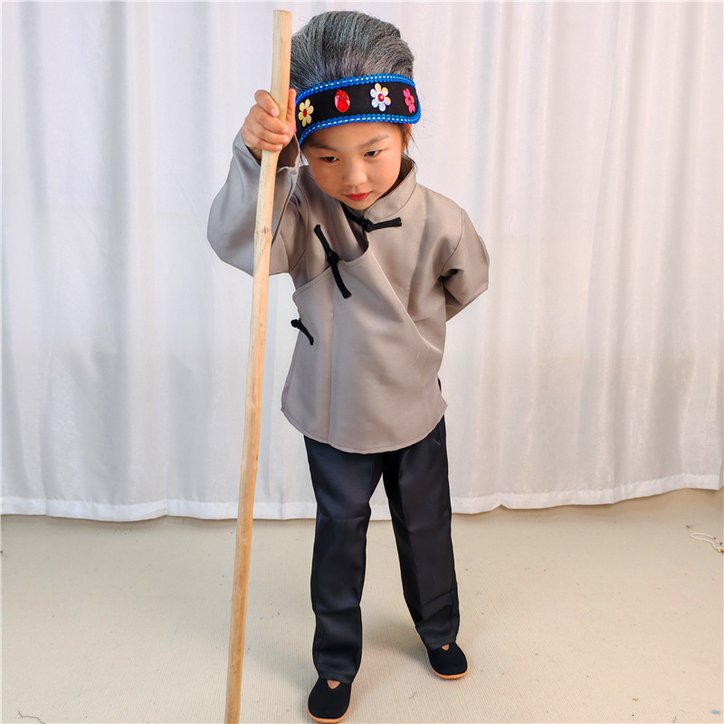 Gyerekeknek szóló nagymama jelmez a Nyugatra utazás című történethez színpadi előadáshoz, kínai stílus, poliészter-keverék anyag, AQL 2.5, 3-8 évesek