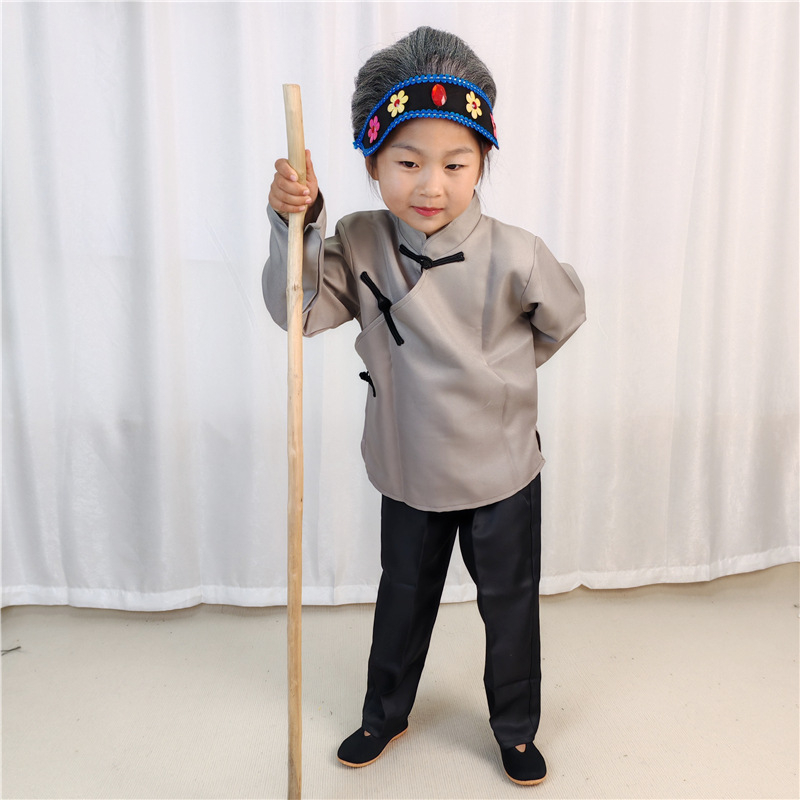 Gyerekeknek szóló nagymama jelmez a Nyugatra utazás című történethez színpadi előadáshoz, kínai stílus, poliészter-keverék anyag, AQL 2.5, 3-8 évesek