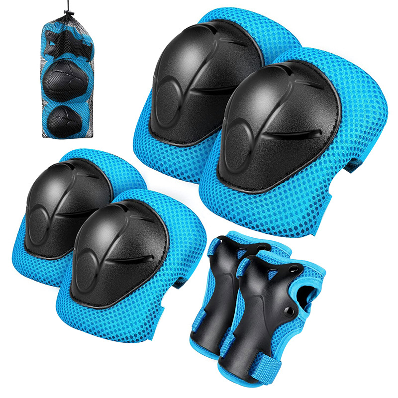 Echipament de protecție pentru copii pentru role și trotinete – set de 6 piese, protecții pentru palmă, încheietură, cot, gambă și genunchi; poliester