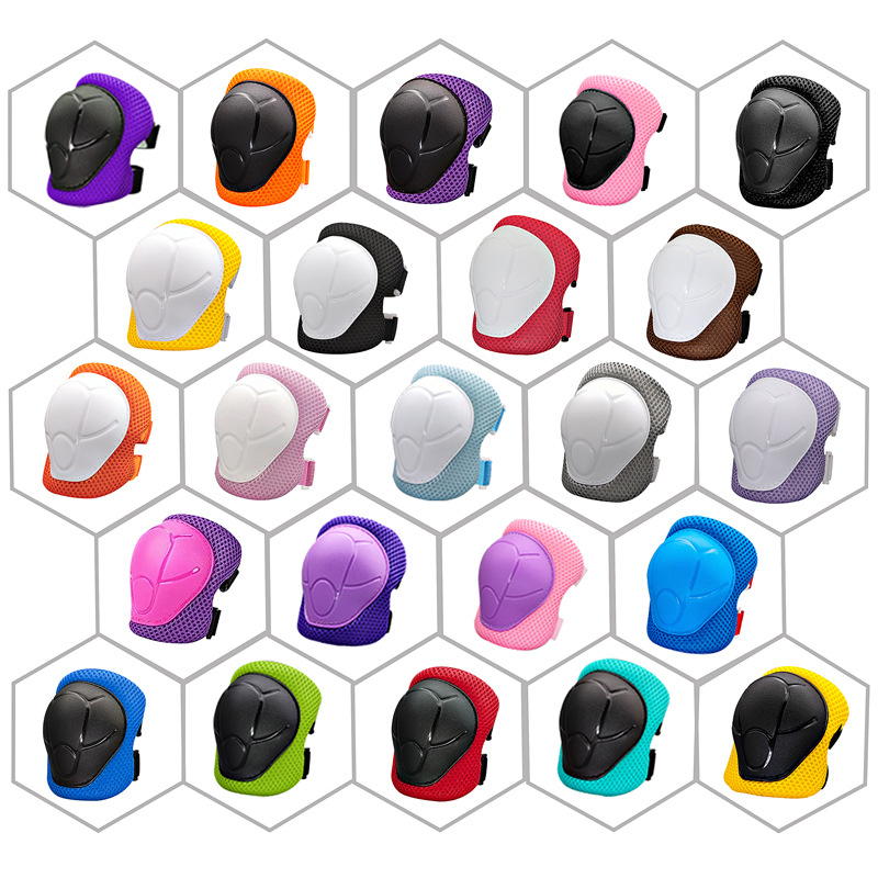 Echipament de protecție pentru copii pentru role și trotinete – set de 6 piese, protecții pentru palmă, încheietură, cot, gambă și genunchi; poliester