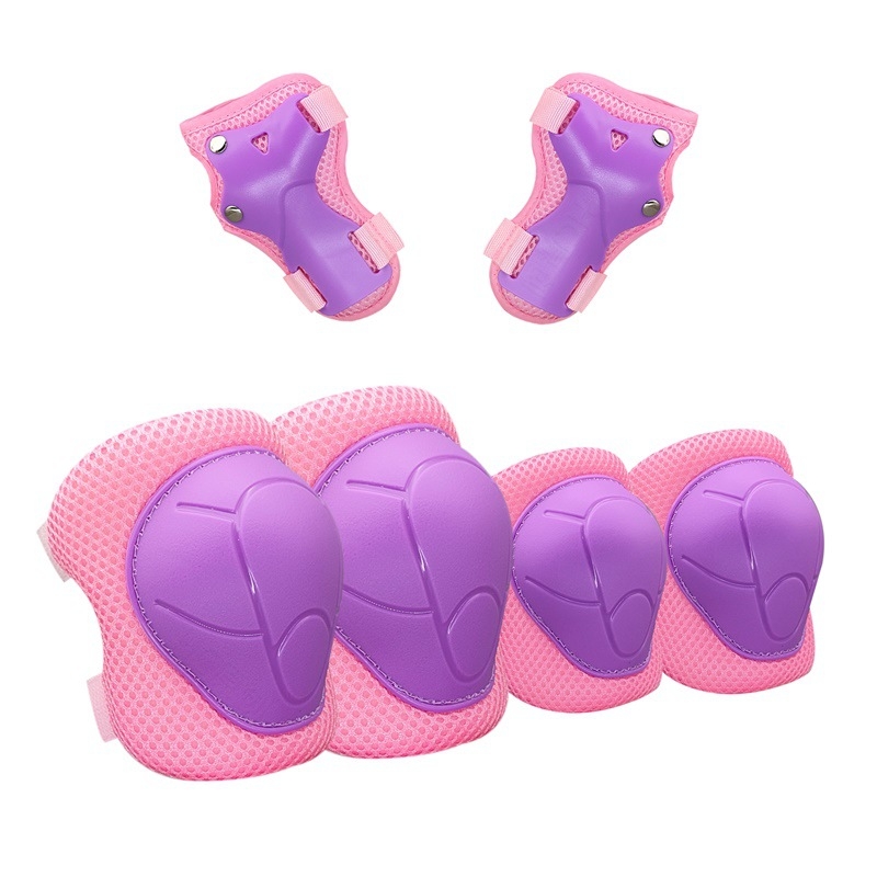 Echipament de protecție pentru copii pentru role și trotinete – set de 6 piese, protecții pentru palmă, încheietură, cot, gambă și genunchi; poliester