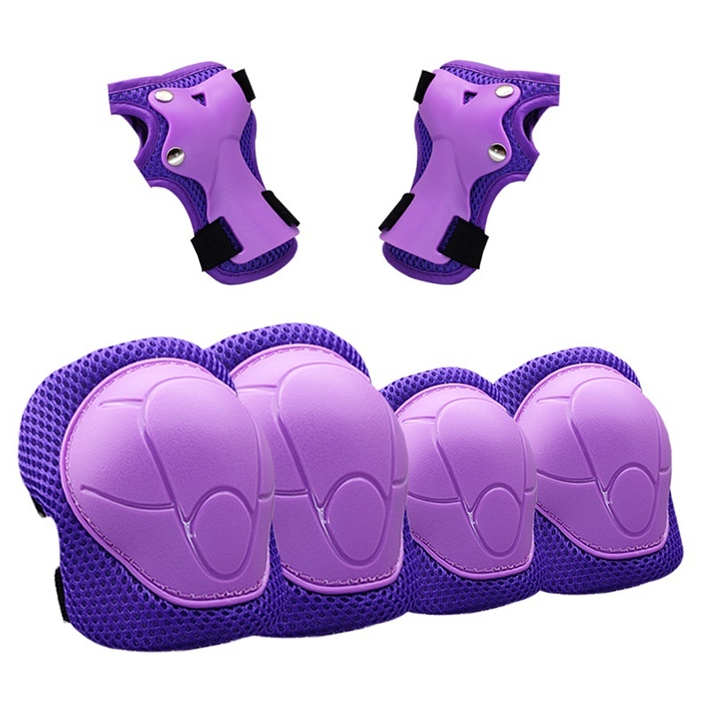 Echipament de protecție pentru copii pentru role și trotinete – set de 6 piese, protecții pentru palmă, încheietură, cot, gambă și genunchi; poliester