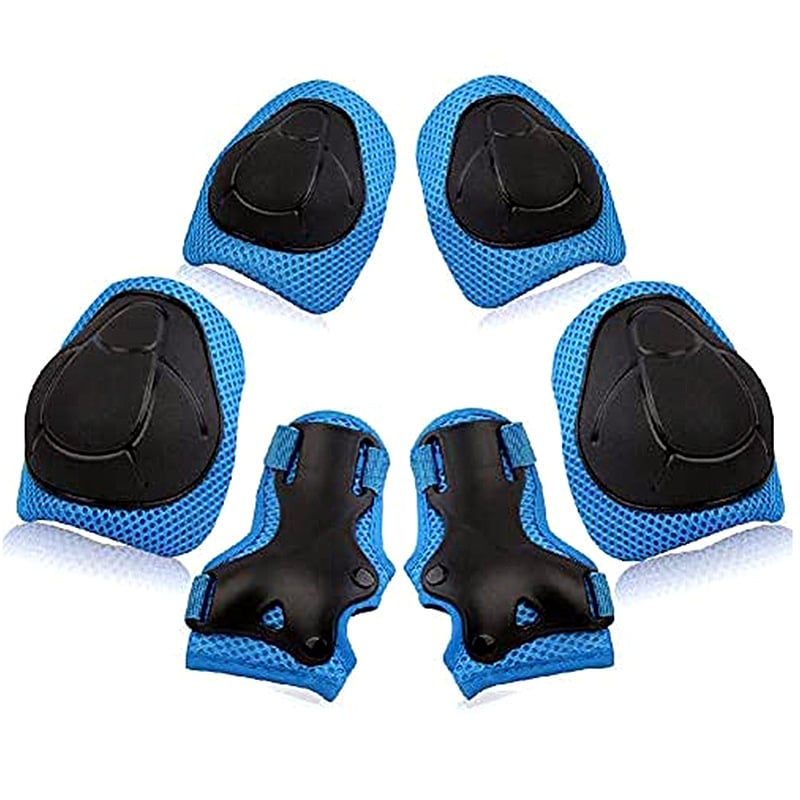 Echipament de protecție pentru copii pentru role și trotinete – set de 6 piese, protecții pentru palmă, încheietură, cot, gambă și genunchi; poliester